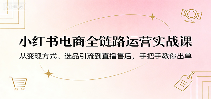 小红书电商全链路运营实战课：从变现方式、选品引流到直播售后，手把手教你出单-优优云创
