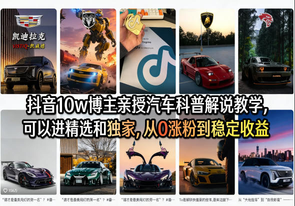 抖音10w博主亲授汽车科普解说教学，可以进精选和独家，从0涨粉到稳定收益(详细视频课程+1T素材)-优优云创