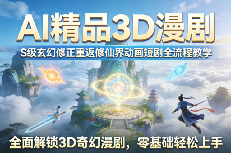 AI精品3D漫剧S级玄幻修正重返修仙界动画短剧全流程教学，全面解锁3D奇幻漫剧，零基础轻松上手-优优云创