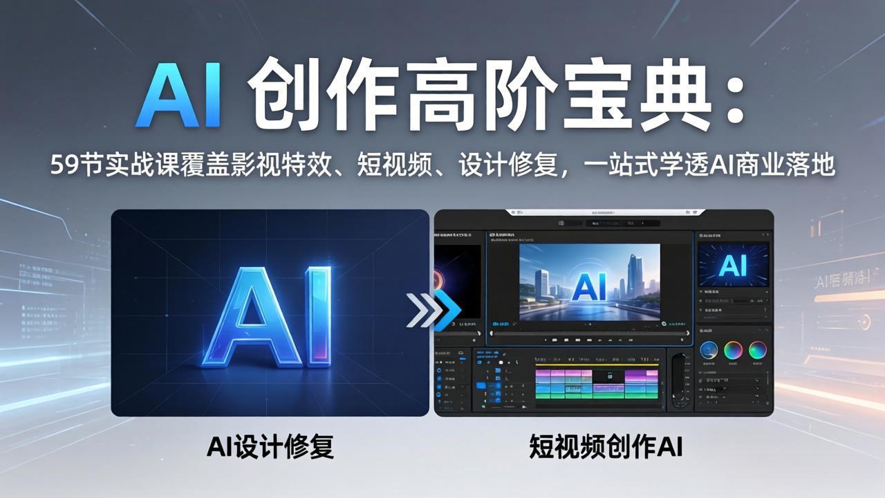 AI 创作高阶宝典：59节实战课覆盖影视特效、短视频、设计修复，一站式学透AI商业落地-优优云创
