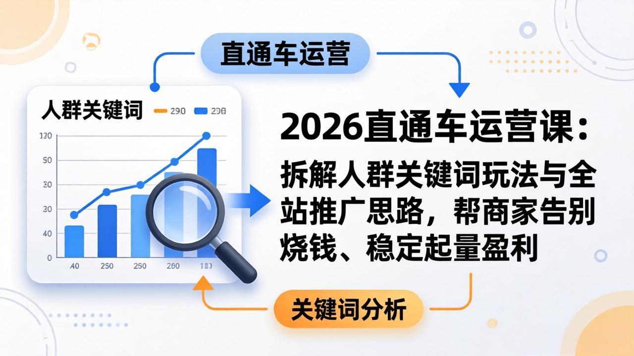 2026直通车运营课：拆解人群关键词玩法与全站推广思路，帮商家告别烧钱、稳定起量盈利-优优云创网