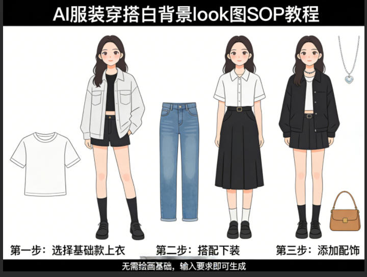 AI服装穿搭白背景look图SOP教程,不用会画画,提几句具体要求,AI就能还你一个奇迹-优优云创