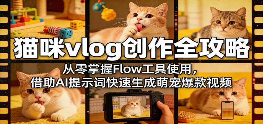 猫咪vlog创作全攻略：从零掌握Flow工具使用，借助AI提示词快速生成萌宠爆款视频-优优云创网