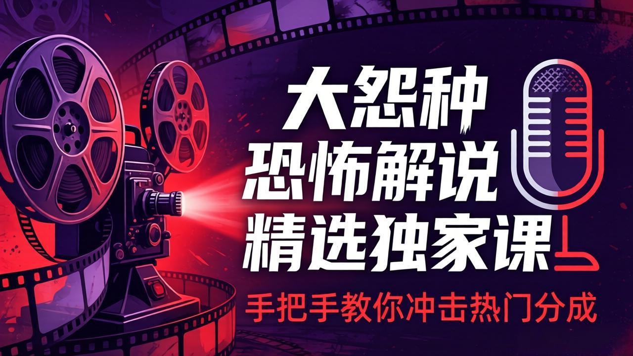 大怨种恐怖解说精选独家课:电影下载+文案配音+片头封面,手把手教你冲击热门分成-优优云创网