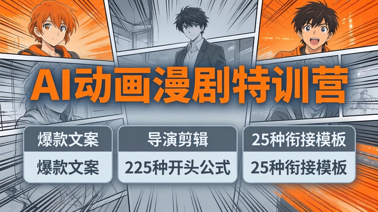 AI动画漫剧特训营:爆款文案+导演剪辑:225种开头公式+25种衔接模板,两小时剪电影级大片-优优云创网