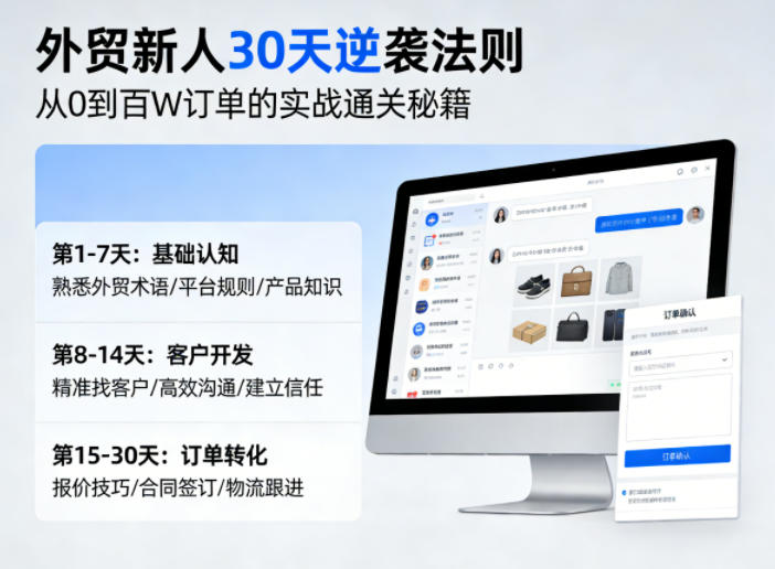 外贸新人30天逆袭法则,教你从0到百W订单的实战通关秘籍-优优云创网