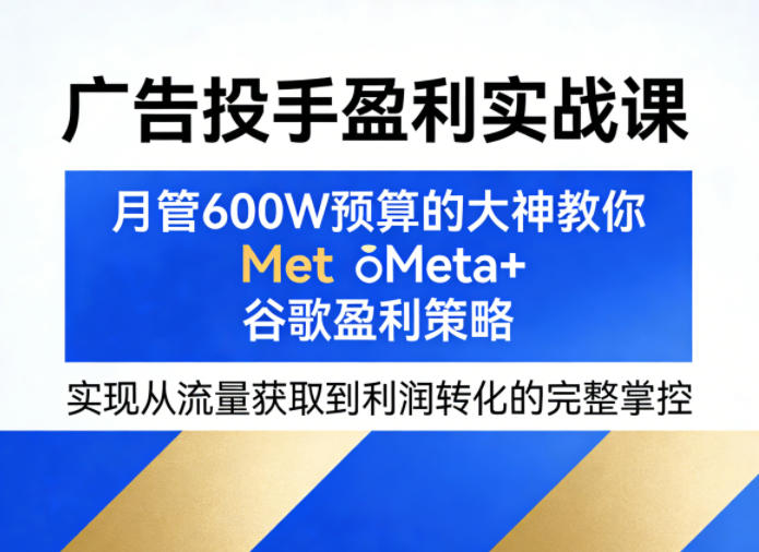 广告投手盈利实战课,月管600W预算的大神教你Meta+谷歌盈利策略,实现从流量获取到利润转化的完整掌控-优优云创网