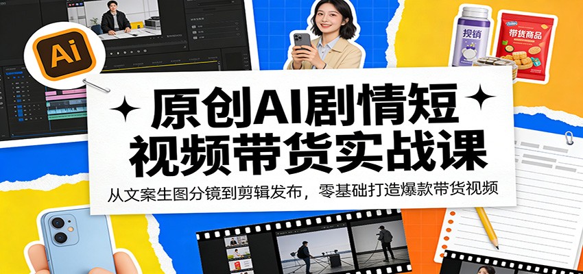 原创AI剧情短视频带货实战课：从文案生图分镜到剪辑发布，零基础打造爆款带货视频-优优云创网