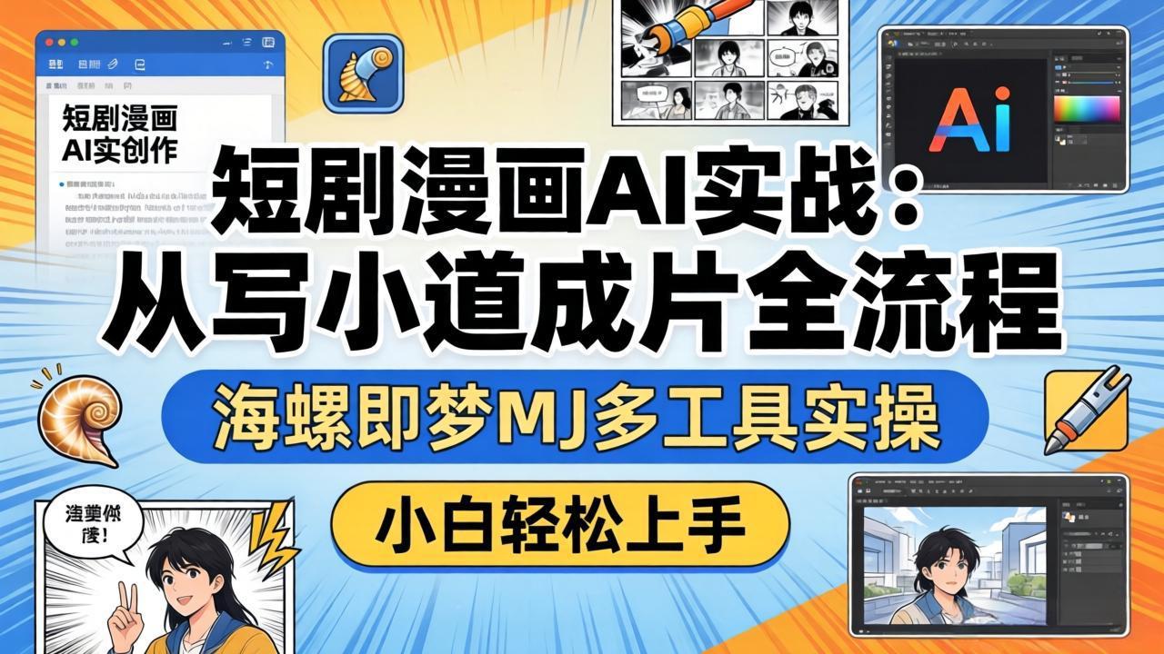 短剧漫画AI实战：从写小说到成片全流程，海螺即梦MJ多工具实操，小白轻松上手-优优云创网