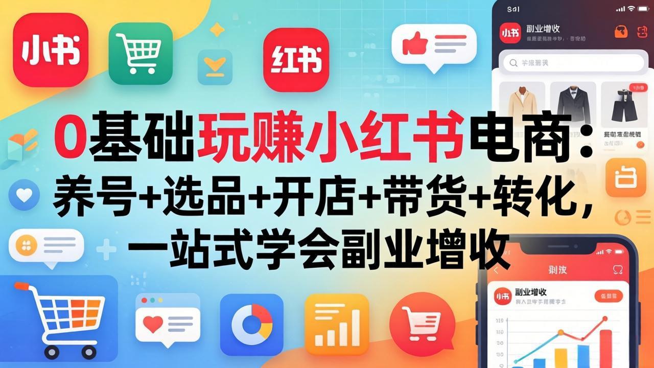 0基础玩赚小红书电商：养号+选品+开店+带货+转化，一站式学会副业增收-优优云创网