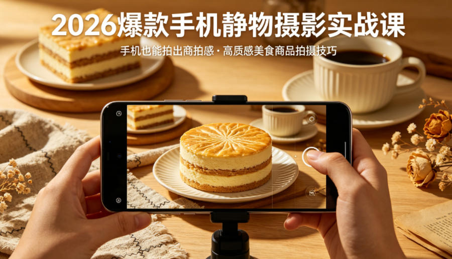 2026爆款手机静物摄影实战课，手机也能拍出商拍感，学会拍出高质感美食商品-优优云创网