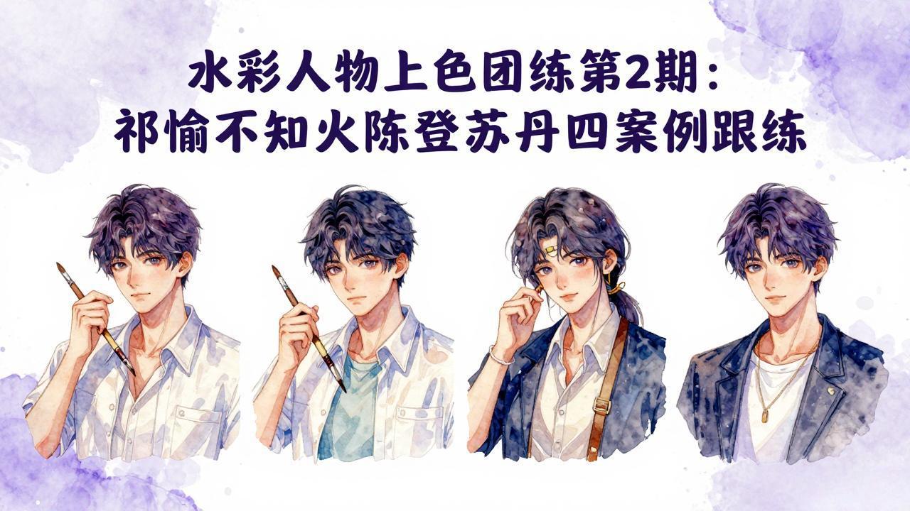 水彩人物上色团练第2期：祁煜不知火陈登苏丹四案例跟练，手把手提升绘画能力-优优云创网