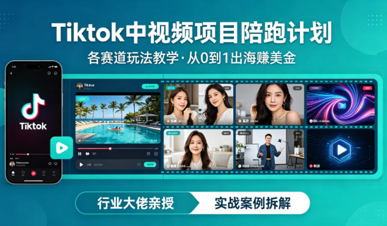某大佬的Tiktok中视频项目陪跑,涵盖TK各个赛道玩法教学,从0到1出海賺美金-优优云创网