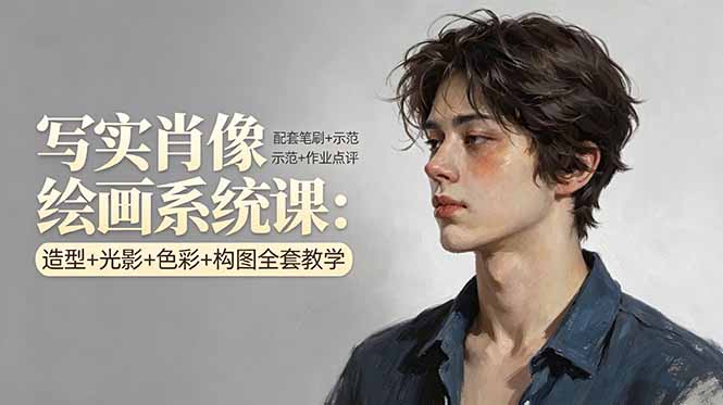 写实肖像绘画系统课：造型+光影+色彩+构图全套教学，配套笔刷+示范+作业点评-优优云创网