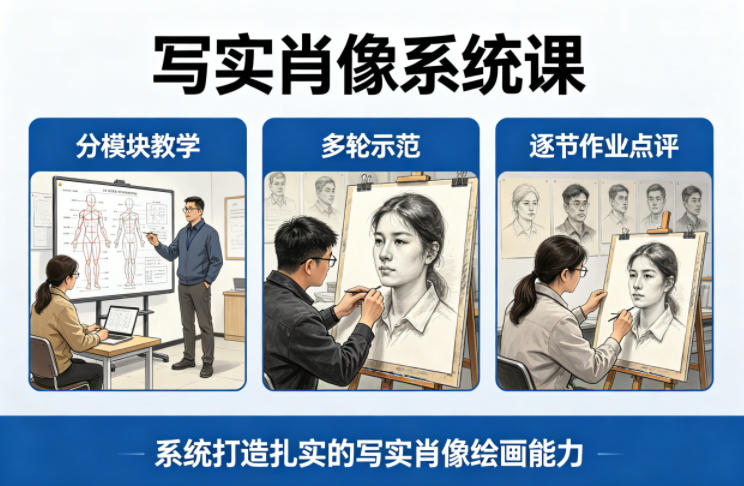 20260411141619322-8510357e1e0d90a7ca83503e40659971 写实肖像系统课,全程分模块教学+多轮示范+逐节作业点评,系统打造扎实的写实肖像绘画能力