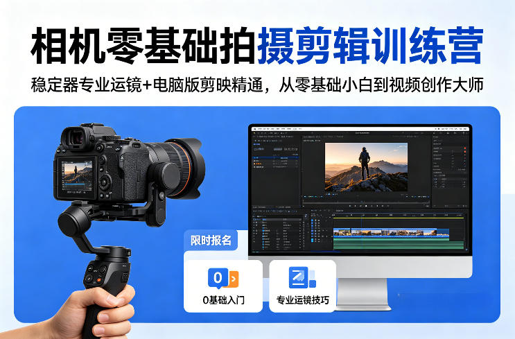 相机零基础拍摄剪辑训练营:稳定器专业运镜+电脑版剪映精通,从零基础小白到视频创作大师-优优云创网