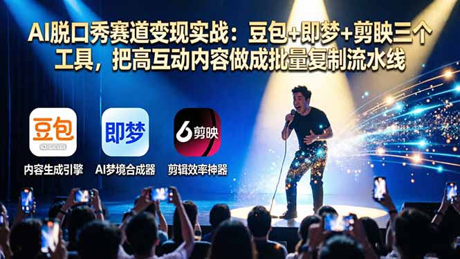 AI脱口秀赛道变现实战：豆包+即梦+剪映三个工具，把高互动内容做成批量复制流水线-优优云创网