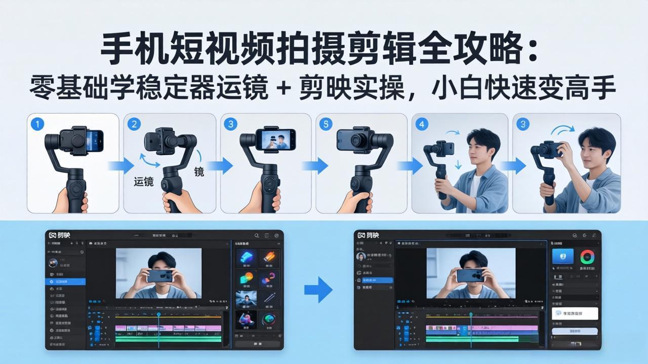 手机短视频拍摄剪辑全攻略：零基础学稳定器运镜 + 剪映实操，小白快速变高手-优优云创网