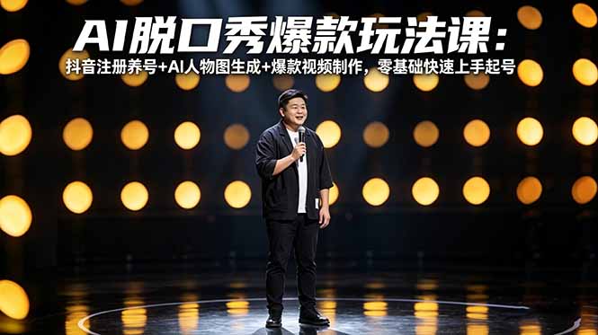 AI脱口秀爆款玩法课：抖音注册养号+AI人物图生成+爆款视频制作，零基础快速上手起号-优优云创网