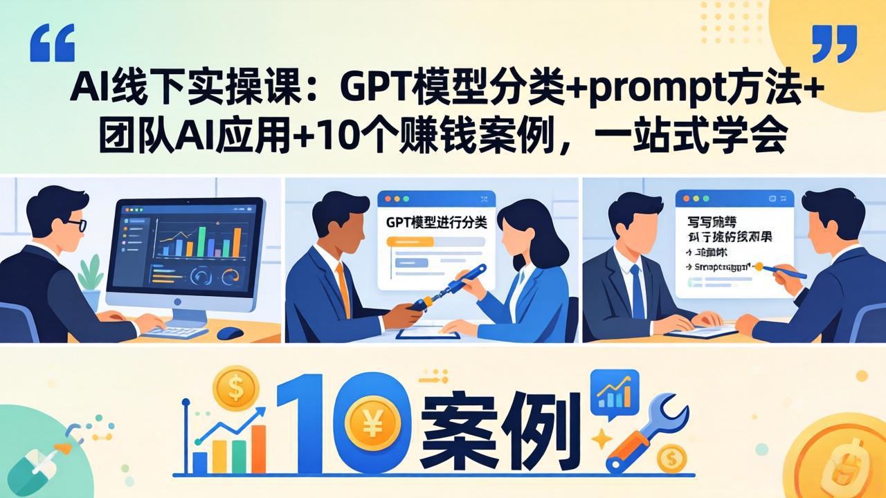 AI线下实操课：GPT模型分类+prompt方法+团队AI应用+10个赚钱案例，一站式学会-优优云创网