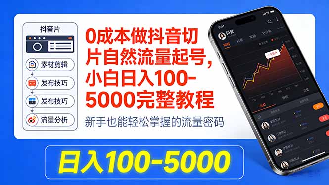 0成本做抖音切片自然流量起号，小白日入100-5000完整教程-优优云创网