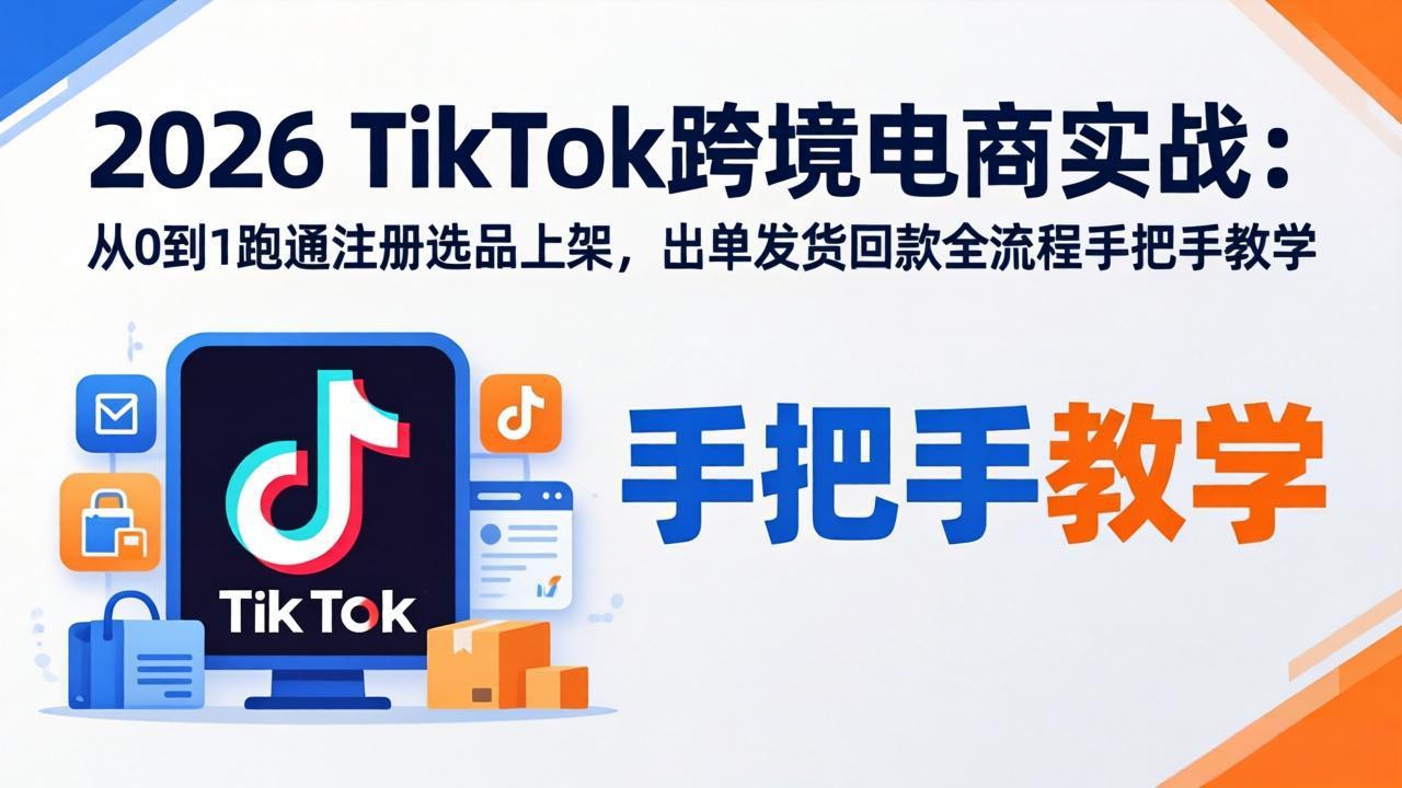 2026TikTok跨境电商实战-更新：从0到1跑通注册选品上架，出单发货回款全流程手把手教学-优优云创网