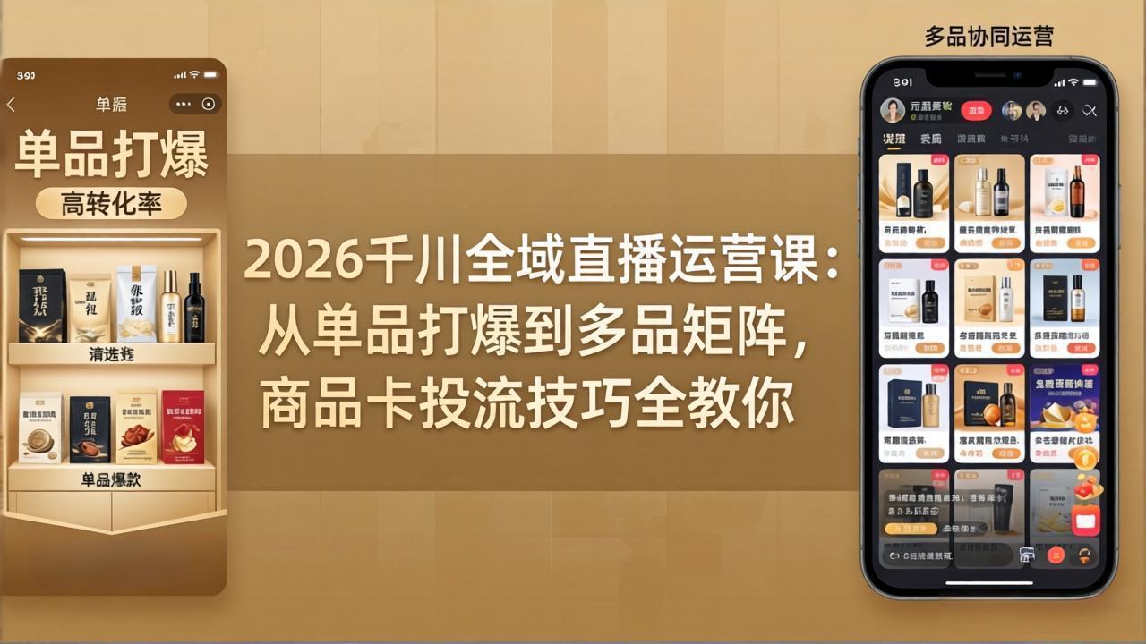 2026千川全域直播运营课：从单品打爆到多品矩阵，商品卡投流技巧全教你-优优云创网
