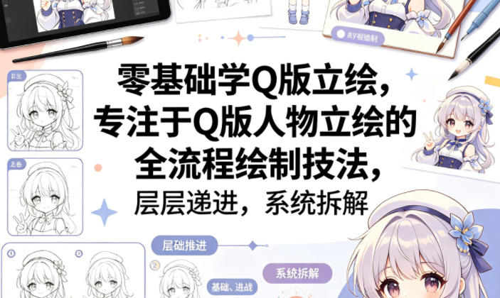 零基础学Q版立绘，专注于Q版人物立绘的全流程绘制技法，层层递进，系统拆解-优优云创网