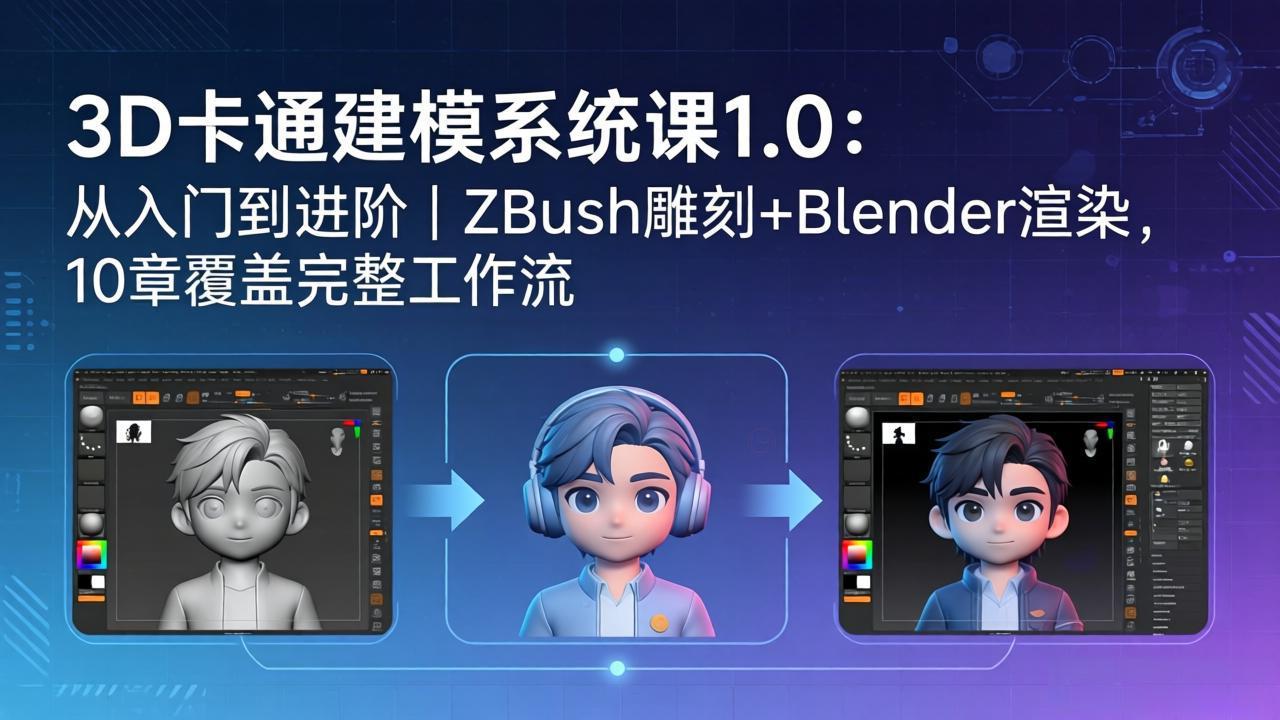 3D卡通建模系统课1.0：从入门到进阶｜ZBrush雕刻+Blender渲染，10章覆盖完整工作流-优优云创网