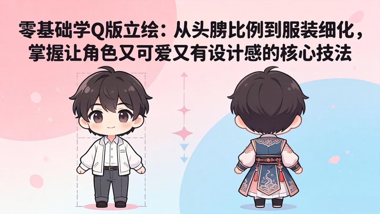 零基础学Q版立绘：从头身比例到服装细化，掌握让角色又可爱又有设计感的核心技法-优优云创网