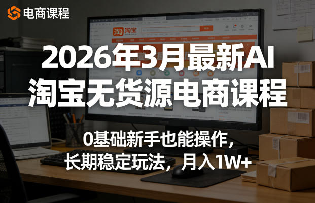 2026年3月最新AI淘宝无货源电商课程，0基础新手也能操作，长期稳定玩法，月入1W+(更新0415)-优优云创网