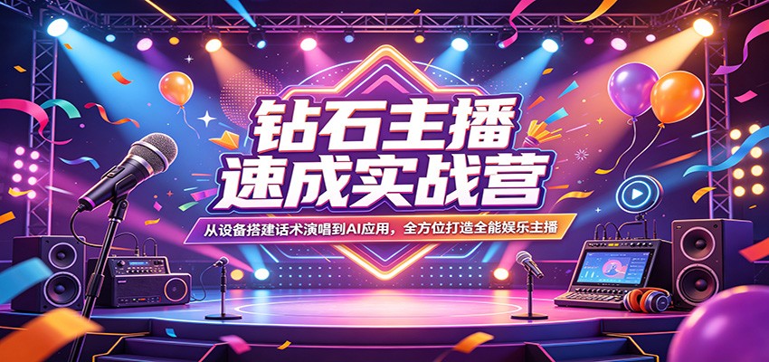 钻石主播速成实战营：从设备搭建话术演唱到AI应用，全方位打造全能娱乐主播-优优云创网