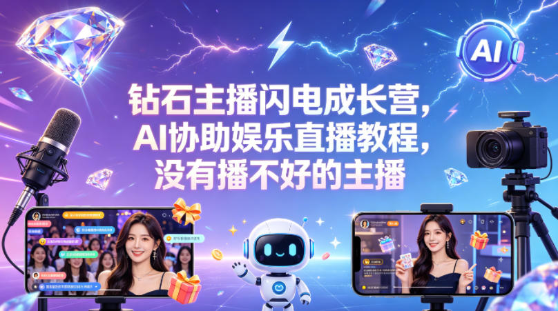 钻石主播闪电成长营，Al协助娱乐直播教程，没有播不好的主播-优优云创网