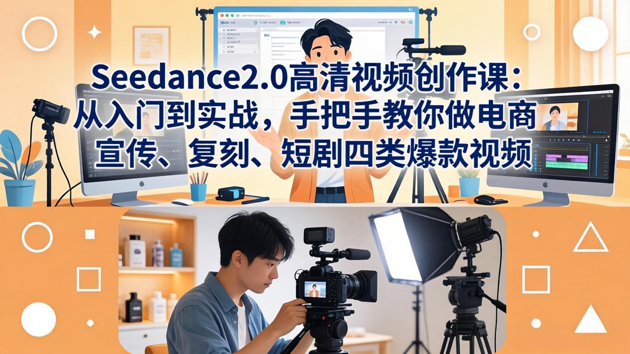 Seedance2.0高清视频创作课：从入门到实战，手把手教你做电商、宣传、复刻、短剧四类爆款视频-优优云创网