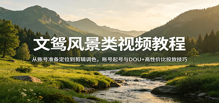 文鸳风景类视频教程：从账号准备定位到剪辑调色，账号起号与DOU+高性价比投放技巧-优优云创网