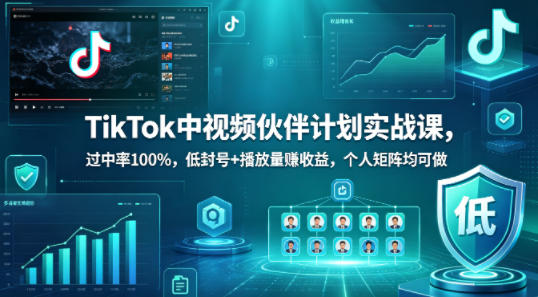 TikTok中视频伙伴计划实战课，过中率100%，低封号+播放量賺收益，个人矩阵均可做-优优云创网