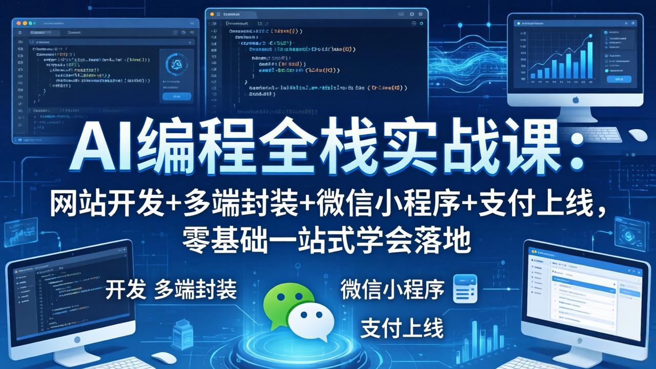 AI编程全栈实战课：网站开发+多端封装+微信小程序+支付上线，零基础一站式学会落地-优优云创网