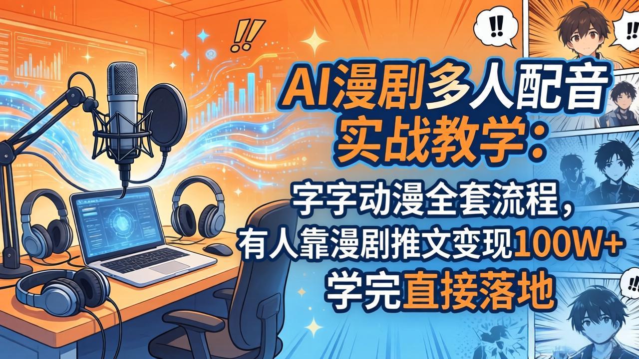 AI漫剧多人配音实战教学：字字动漫全套流程，有人靠漫剧推文变现100W+，学完直接落地-优优云创网