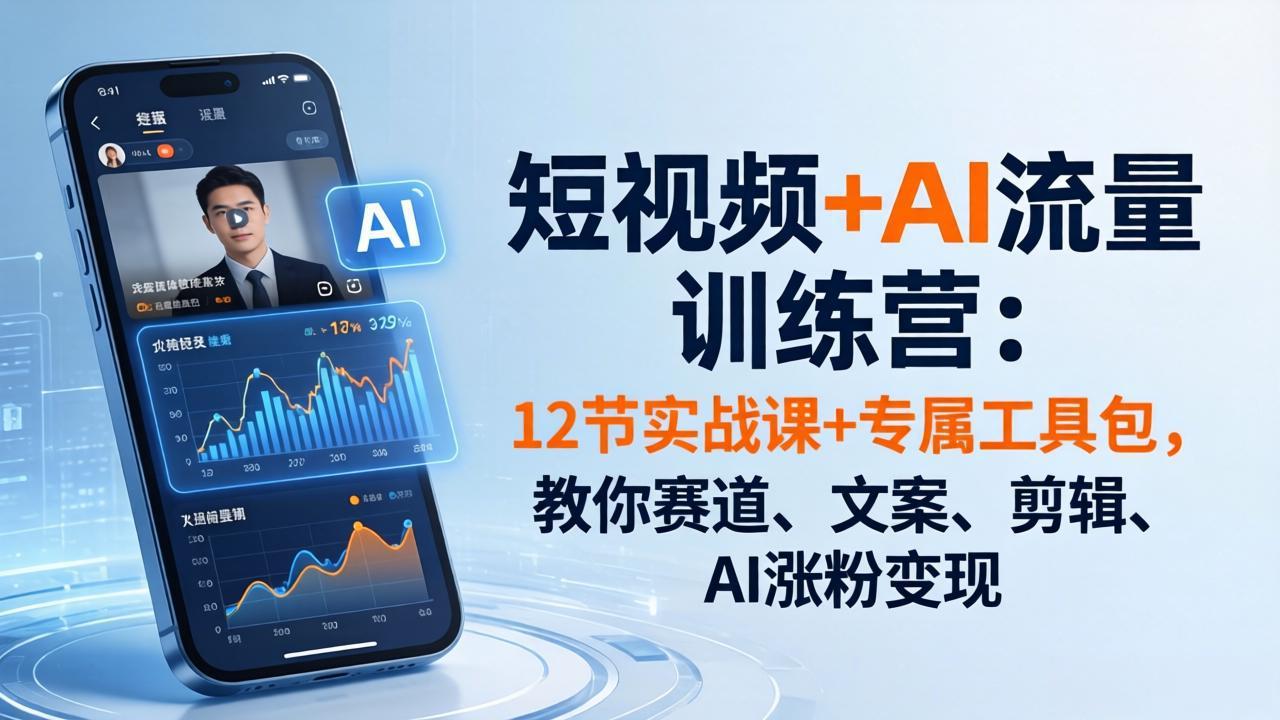 短视频+AI流量训练营：12节实战课+专属工具包，教你赛道、文案、剪辑、AI涨粉变现-优优云创网