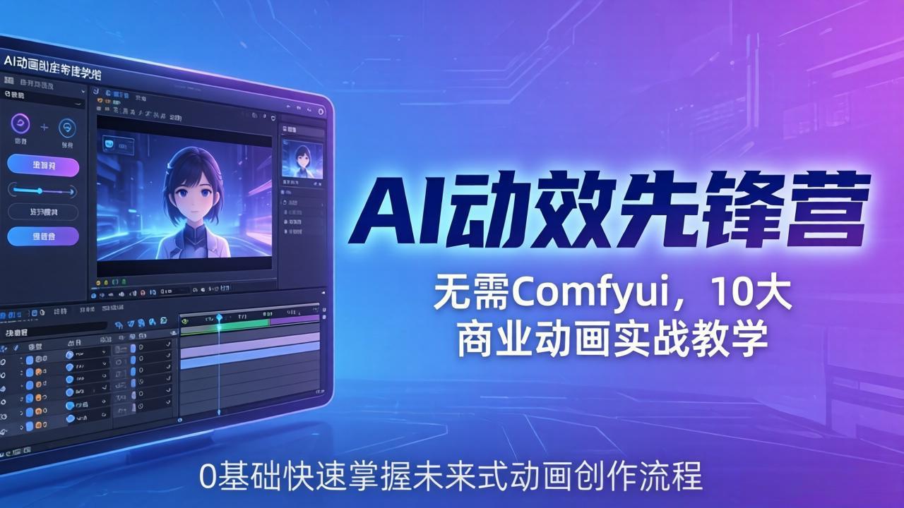 AI 动效先锋营：无需Comfyui，10大商业动画实战教学，0基础快速掌握未来式动画创作流程-优优云创网