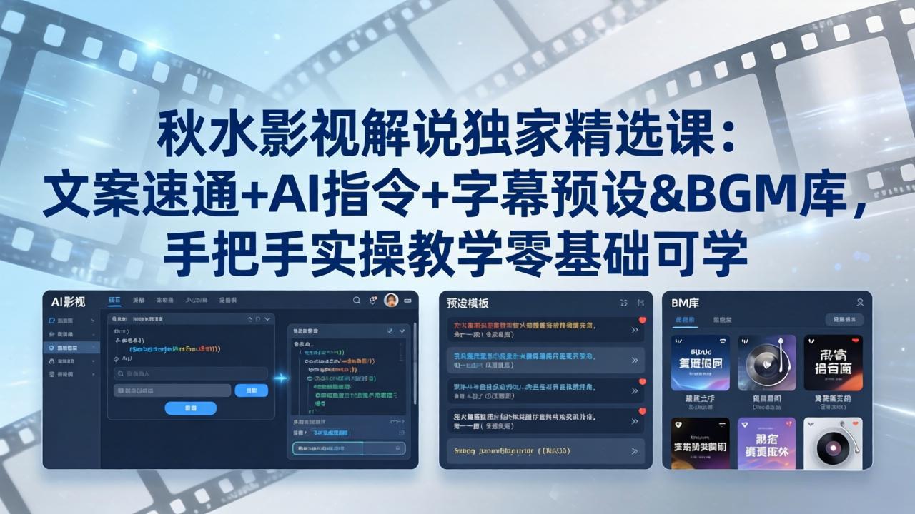 秋水影视解说独家精选课：文案速通+AI指令+字幕预设+BGM库，手把手实操教学零基础可学-优优云创网