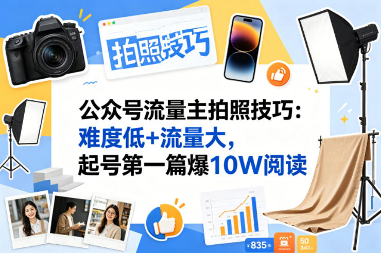 公众号流量主之拍照技巧赛道，难度低+流量大，起号第一篇就爆了10w阅读-优优云创网