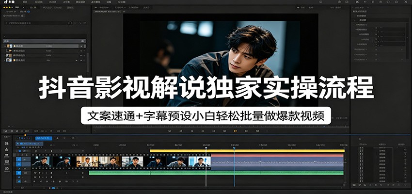 抖音影视解说独家实操流程，文案速通+字幕预设小白轻松批量做爆款视频-优优云创网