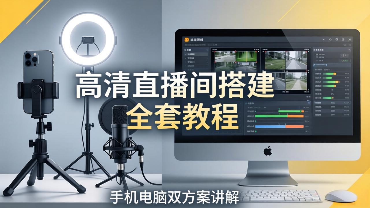 高清直播间搭建全套教程，手机电脑双方案讲解，设备选型调试多机位实操教学-优优云创网