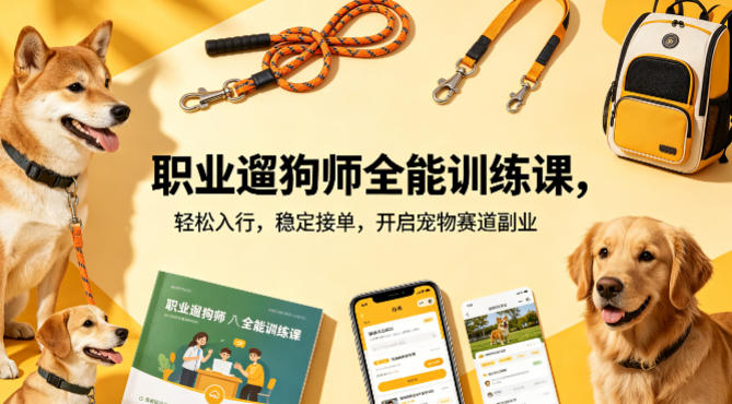 职业遛狗师全能训练课,轻松入行,稳定接单,开启宠物赛道副业-优优云创网