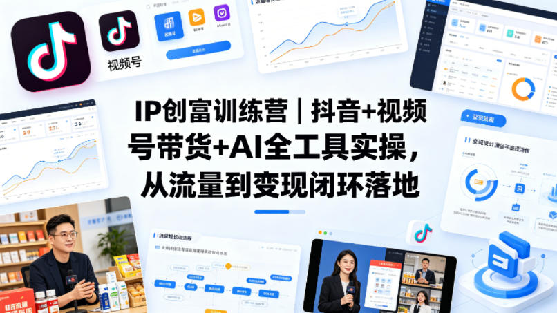 IP创富训练营｜抖音+视频号带货+AI全工具实操，从流量到变现闭环落地-优优云创网