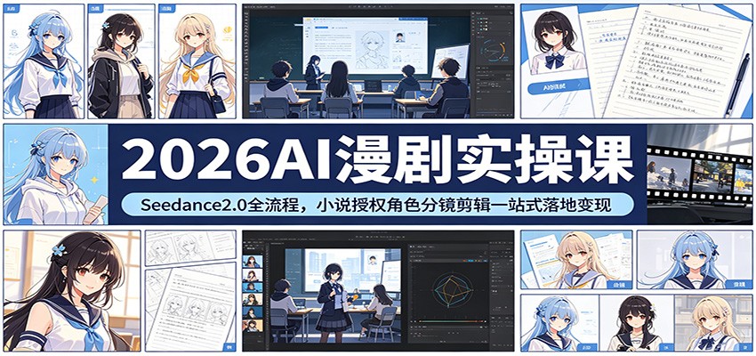 2026AI漫剧实操课：Seedance2.0全流程，小说授权角色分镜剪辑一站式落地变现-优优云创网