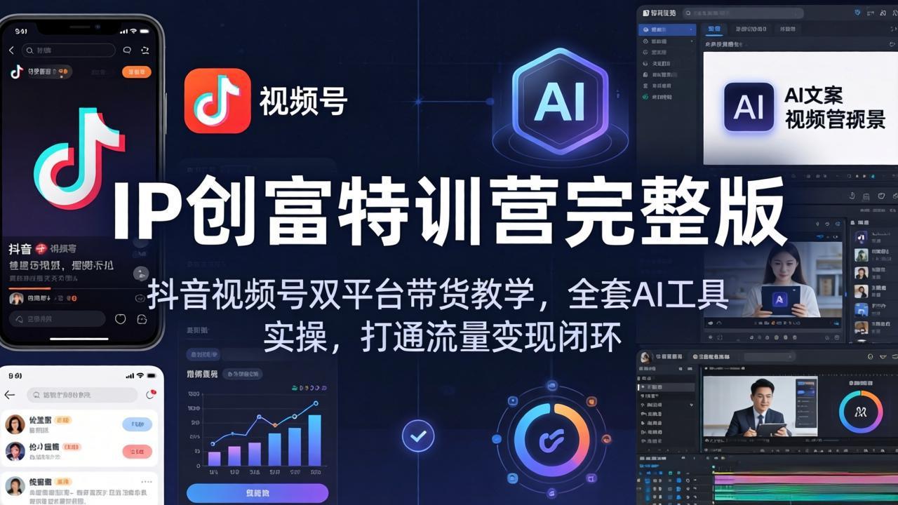 IP创富特训营完整版：抖音视频号双平台带货教学，全套AI工具实操，打通流量变现闭环-优优云创网