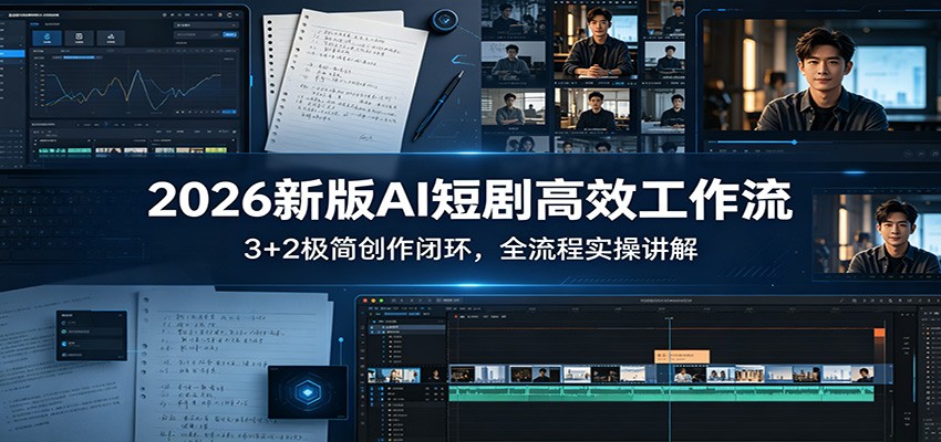 2026新版AI短剧高效工作流：3+2极简创作闭环，全流程实操讲解-优优云创网