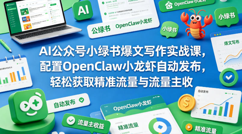 AI公众号小绿书爆文写作实战课，配置OpenClaw小龙虾自动发布，轻松获取精准流量与流量主收益-优优云创网